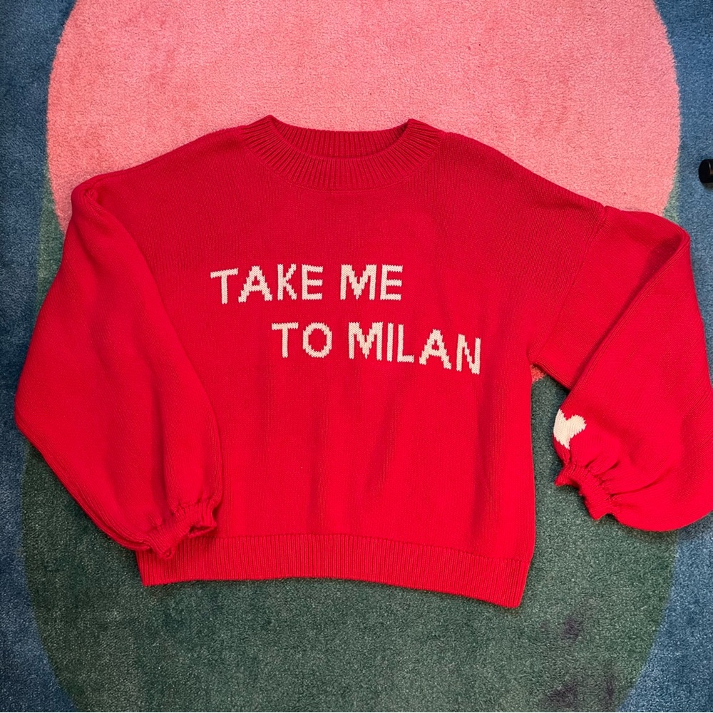Maeve Take Me To Milan Oversized Sweater Red Balloon Sleeves 100% Cotton XL